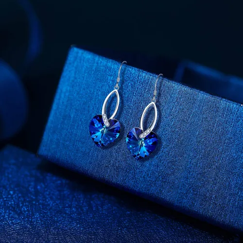 Vista 4 de EleQueen 925 Sterling Silver CZ Hoop Dangle Earrings for Women, Austrian Crystals Jewelry Gift