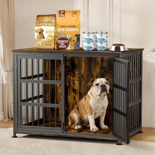Vista 20 de Jaula para perros de 26 pulgadas, jaulas para perros de razas grandes, jaulas para perros interiores de madera, mesa auxiliar, jaula combinada