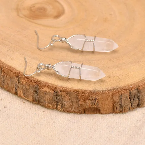 Vista 44 de Pendientes de cristal de punta envuelta en alambre de piedra pulida para mujer Reiki Energy Healing