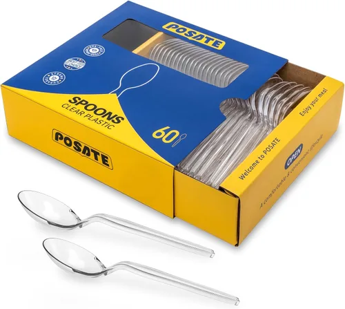 Vista 12 de POSATE Cucharas de plástico pesadas, color negro, paquete de 100, utensilios desechables para suministros de fiesta