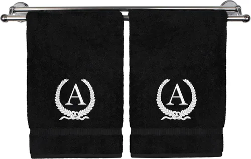 Vista 62 de Toalla de mano con monograma, regalo personalizado, 16 x 30 pulgadas, letra blanca bordada con diseño de corona en toalla negra, extra absorbente