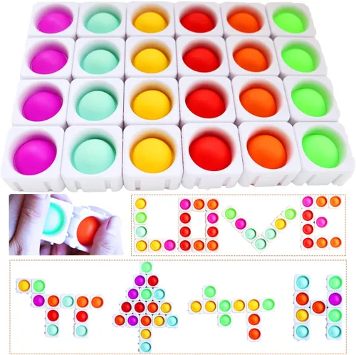 Vista 8 de Bloques Pop Fidget Toys, Bloques de Construcción DIY de Silicona Arcoíris Popper Infinity, Juego de Aprendizaje de Palabras CVC, Fonética