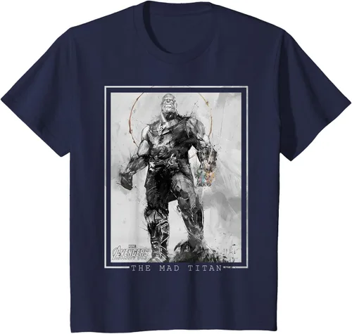 Vista 64 de Marvel Avengers Infinity War Thanos Sketch Graphic Camiseta Negro