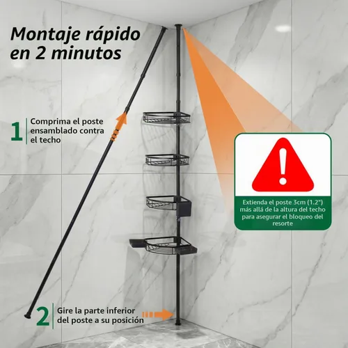 Vista 6 de Barra de tensión ajustable para ducha, jabón de esquina de 4 niveles, 43.5