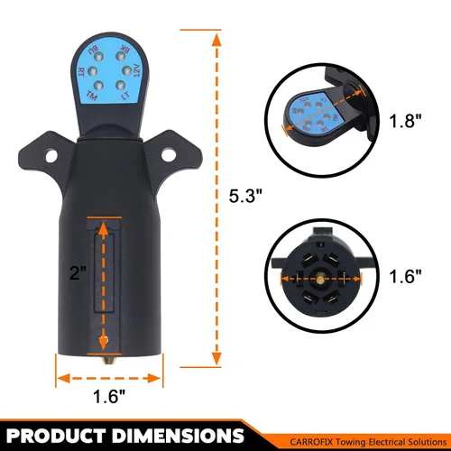 Vista 5 de Probador de luz de remolque de 7 vías para el lado del vehículo, probador de conector estilo RV de 7 pines, detector de circuito LED para luz
