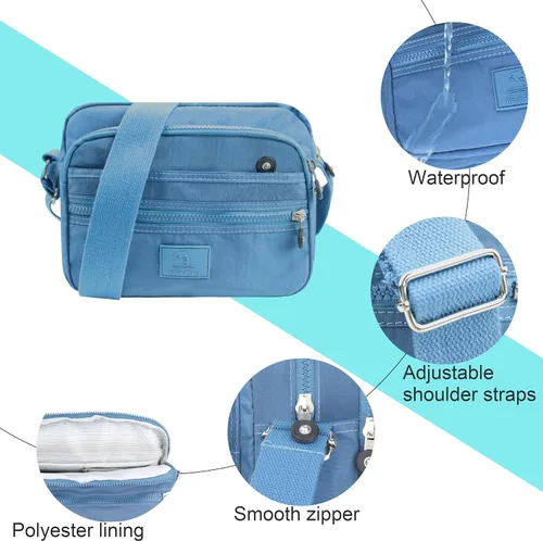 Vista 5 de Whale Power Bolso cruzado de nailon para mujer, antirrobo, impermeable, bolso de mano de viaje
