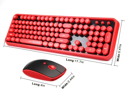 Vista 2 de Combo de teclado inalámbrico, teclado inalámbrico de 2.4 GHz, teclado retro de computadora de oficina de tamaño completo Letton y mouse inalámbrico