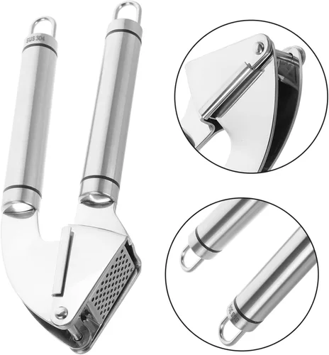 Vista 7 de ABOOFAN 1 juego de prensa de ajo manual de acero inoxidable sin esfuerzo herramienta para la cocina fácil de limpiar diseño elegante incluye pelador