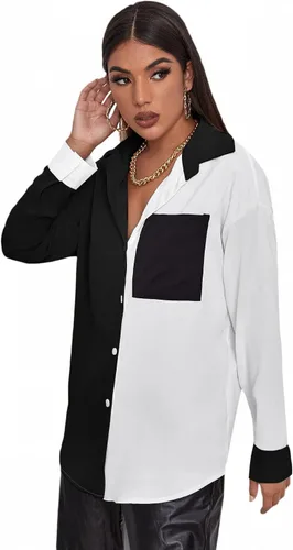 Vista 3 de SheIn Blusa de manga larga con cuello en V y botones para mujer