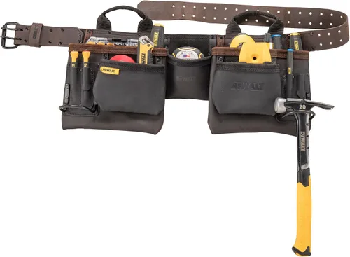 Vista 3 de DEWALT Cinturón de herramientas de piel, duradero, cinturón profesional de 11 bolsillos (DWST550112) (Paquete de 3)