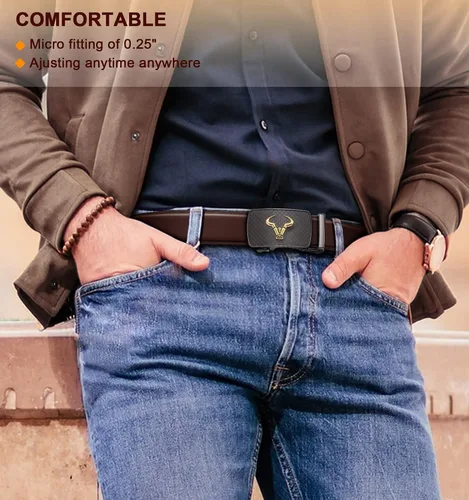 Vista 8 de BULLIANT Cinturón para hombre, cinturón de marca con trinquete de cuero genuino para regalo, talla personalizada
