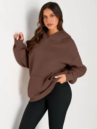 Vista 2 de Trendy Queen - Sudaderas extragrandes con capucha para mujer, suéteres de manga larga, sin botones, de vellón, de otoño, ropa de invierno