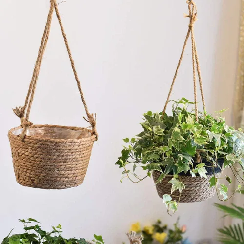 Vista 2 de WYSRJ - Maceta colgante de cuerda de yute de 8 pulgadas, cesta tejida para plantas, macramé, soporte para plantas, cestas de almacenamiento