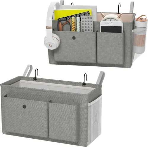 Vista 17 de Edudif Organizador de mesita de noche con correas fijas y soporte para botella de agua, litera ideal para el hogar, dormitorio, hospital, cuna, Negro