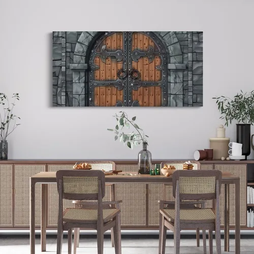 Vista 2 de Castle Walls Canvas Wall Art,Medieval Themed Modern Wall Hangings Posters,Knight Wall Canvas Wall Decor Bathroom Artwork,38"Lx19"W