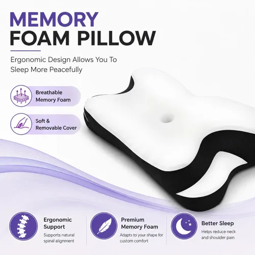 Vista 5 de Almohada cervical para dormir de lado, almohada ergonómica de espuma viscoelástica para aliviar el dolor de cuello y hombros, almohada ortopédica