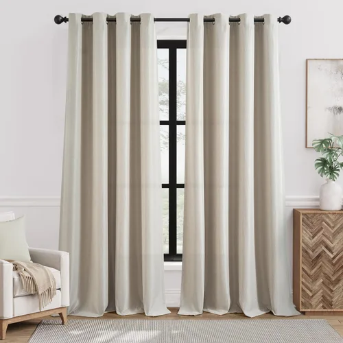 Vista 10 de jinchan Cortinas opacas con textura de lino negro para dormitorio, sala de estar, 2 paneles de 84 pulgadas de largo, con aislamiento térmico
