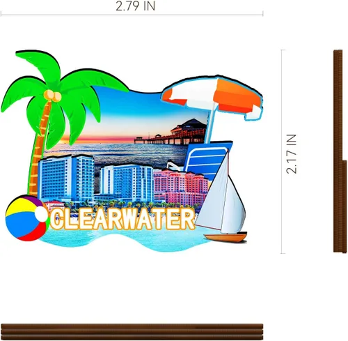 Vista 3 de Imán de madera de Clearwater de Estados Unidos 3D para nevera, recuerdos coleccionables, decoraciones artesanales hechas a mano