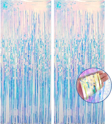 Vista 15 de Paquete de 3 cortinas con flecos para decoración de fiesta, cortinas de fondo de oropel para fiestas, cabina de fotos, bodas, graduaciones