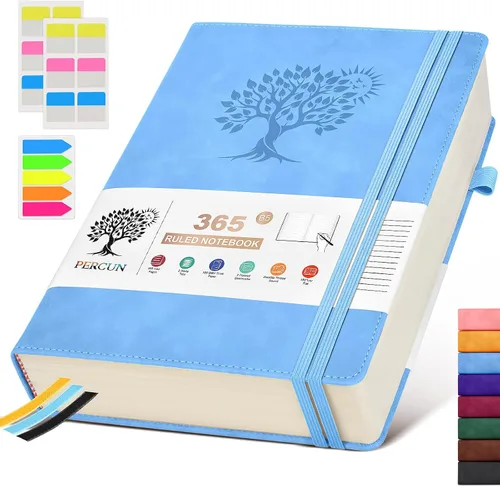 Vista 11 de PERCUN Cuaderno rayado A4, 365 páginas de gran tamaño, cuadernos de cuero para escribir para mujeres y hombres, cuaderno de tapa dura con páginas