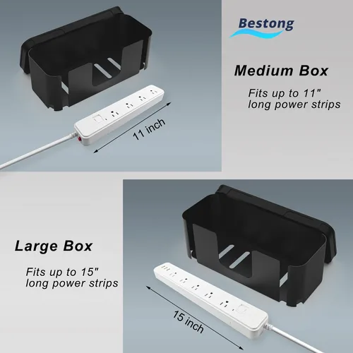 Vista 2 de Power Strip Hider Box - Organizador de gestión de cables, tamaño grande y mediano, color negro Power strip hider box hides cords and surge