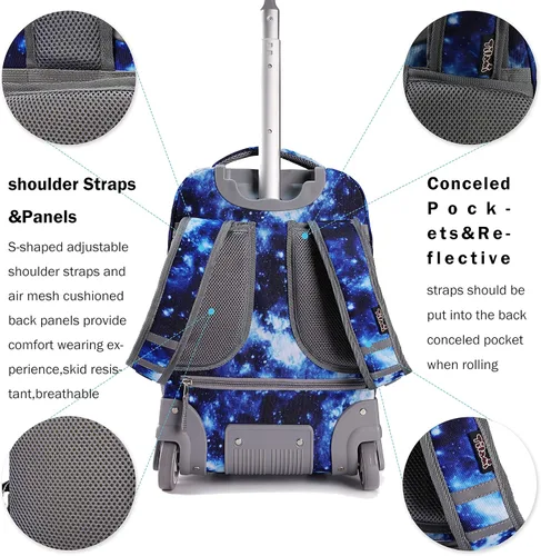 Vista 7 de Tilami Mochila con ruedas, mochila para laptop de 19 pulgadas con ruedas y lonchera