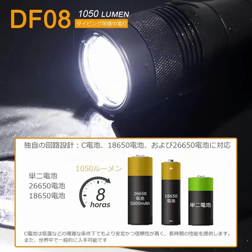 Vista 8 de linterna de buceo LED XM-L2 de 1000 lúmenes impermeable hasta 150 m, lámpara LED para bucear 150m(492Ft) Submersible Light with 9° Narrow Beam