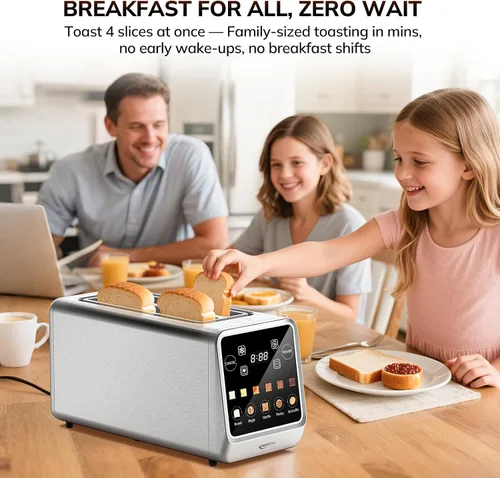 Vista 16 de Keenstone Tostadora de 4 rebanadas, tostadora digital inteligente con pantalla táctil, función de memoria, tostada de una sola ranura, temporizador