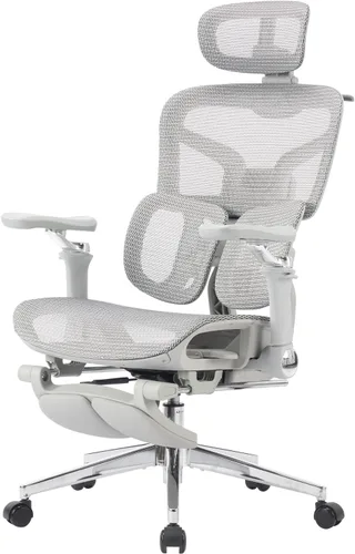Vista 11 de Silla de oficina ergonómica con reposapiés y soporte lumbar Gris