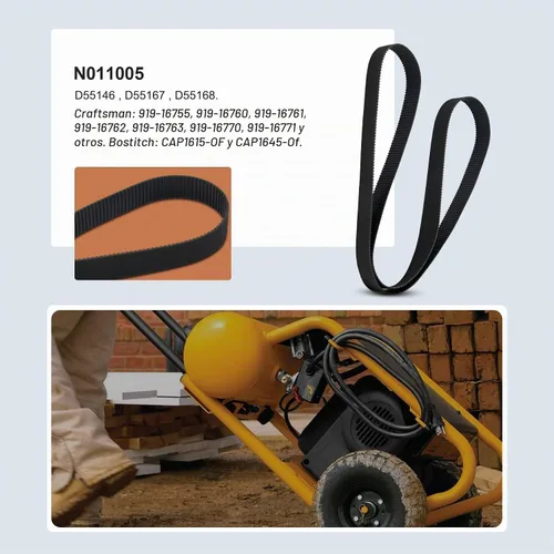 Vista 6 de D55146 D55167 D55168 Correa de transmisión A12210 N011005 para compresor de aire compatible con Poorrter Caable Crraaftsman Devilbiss - 3