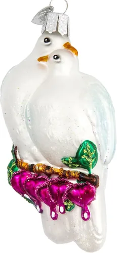 Vista 6 de Old World Christmas Adorno de cristal soplado de jilguero americano para árbol de Navidad, decoración navideña artesanal, colección de observadores