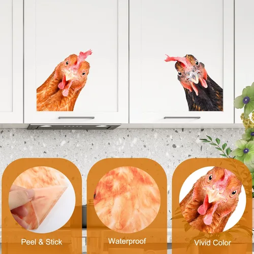 Vista 3 de Calcomanías de pared de pollo – Cabezas de pollo y calcomanías de coche – Divertidas calcomanías de pared para niños, cocina, dormitorio, sala