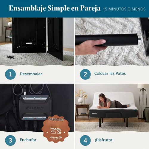 Vista 5 de LUCID Base de cama ajustable L300, Bluetooth, aplicación para teléfono, inclinación de cabeza y pies, masaje dual interactivo, control remoto