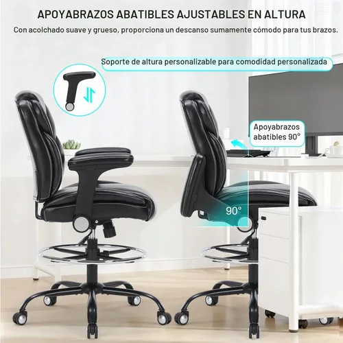 Vista 6 de Silla de dibujo, silla de oficina alta con reposabrazos ajustables, silla de escritorio de pie con anillo para reposapiés, silla de escritorio