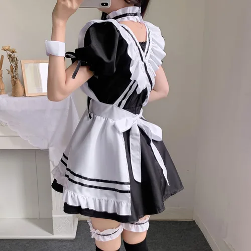 Vista 7 de Disfraz de sirvienta japonesa de anime para cosplay, disfraz de sirvienta japonesa