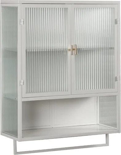 Vista 6 de Enclosed Storage Wall Cabinet with Two Doors, Open Shelf, and Towel Rack for Modern Entryway Living Room Bathroom Dining Room