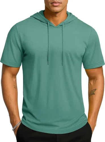 Vista 26 de TACVASEN Short Sleeve Hoodies for Men Cotton Hoodies Summer Sweatshirt Lightweight Breathable Workout Shirts Pullover Verde militar