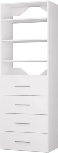 Vista 9 de ROOMTEC Sistema de Armario Modular, Torre de Armario con Estante de 4 Cajones de 19.5", Organizador de Armario Montado en la Pared, Torre de Madera