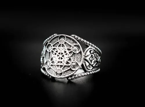 Vista 2 de Anillo Metatron Cube Geometría Sagrada de Plata de Ley 925 para hombre