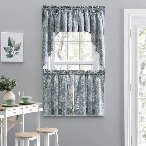 Vista 2 de Ellis Curtain Lexington Leaf Tailored Swags, Azul 56"x36
