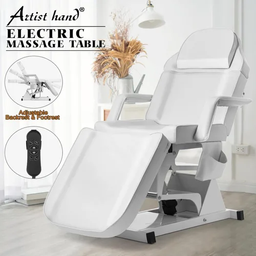 Vista 3 de Cama facial Artist hand para esteticista, mesa de masaje, cama de belleza médica con ajustes eléctricos de 3 motores, procedimiento de tatuaje Blanco