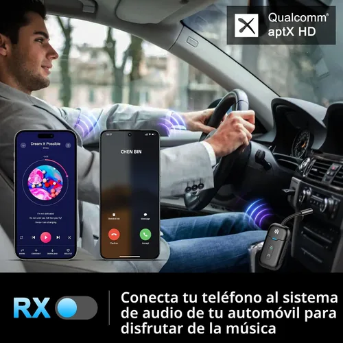 Vista 4 de Adaptador transmisor Bluetooth 5.4 de alta calidad, compatible con 2 AirPods/auriculares 2 en 1 transmisor Bluetooth receptor con aptX baja