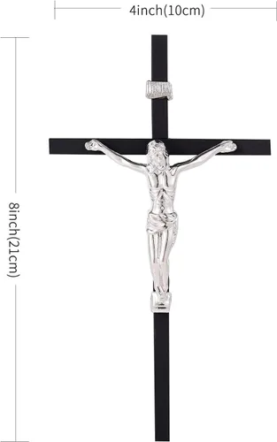 Vista 2 de VINETEN Crucifijo - Cruz de pared Cruces católicas delgadas de metal negro Decoración de pared de crucifijo para tu hogar, 8 pulgadas