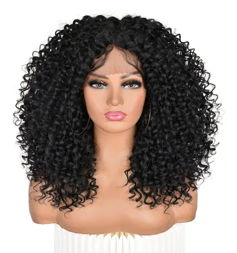 Vista 10 de Pelucas rizadas con encaje frontal para mujeres negras, peluca de encaje frontal corta y rizada prearrancada con abuelitos, aspecto natural, afro