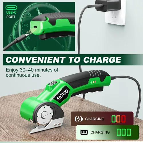 Vista 6 de Cortador de cartón, tijeras eléctricas inalámbricas recargables, cortador de caja eléctrico de 4 V con 2 cuchillas, bloqueo de seguridad y luz LED