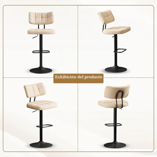 Vista 7 de Furniliving Juego de 2 Taburetes de Bar Modernos de Cuero Sintético, Taburetes Giratorios Tapizados con Respaldo, Sillas de Bar Ajustables de Altura