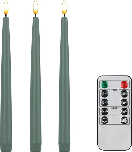 Vista 18 de CVHOMEDECO. Velas cónicas sin llama con control remoto de 10 teclas, velas LED parpadeantes con mecha 3D, funciona con pilas, velas de cera real