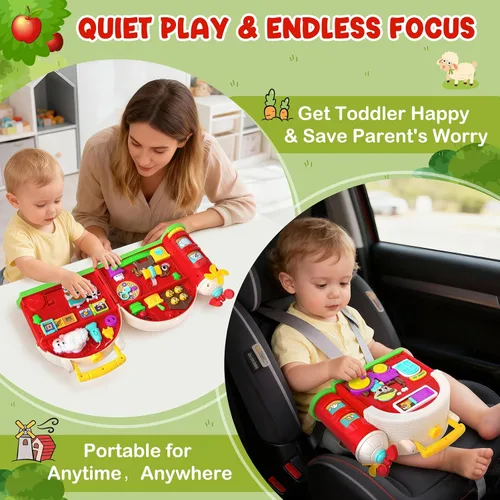 Vista 5 de Tablero Ocupado de Granja Montessori, Juguetes de Desarrollo de Habilidades Motoras para Niños de 1 y 2 Años, Regalo para Niños de 1 a 3 Años