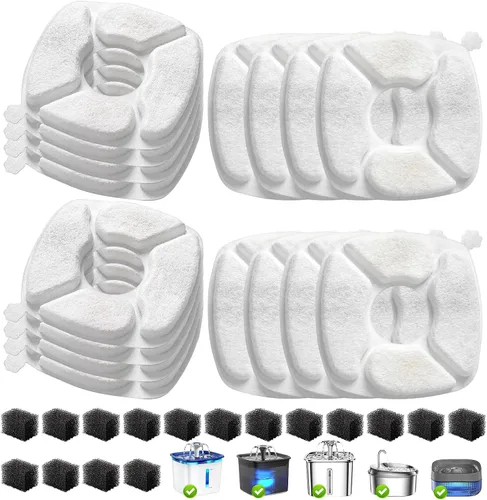Vista 8 de 16 Piezas Filtros de Repuesto para Fuente de Agua para Gatos - Paquete de 8 Filtros de Fuente para Gatos con Paquete de 8 Esponjas, Filtro de Fuente