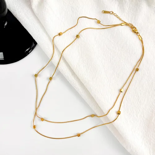 Vista 5 de Collar minimalista con cadena irregular Y2k para uso diario, versátil, joyería de moda para mujer, plata Dorado-1